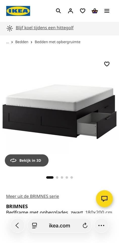 IKEA Brimnes tweepersoonsbed zwart 180x200 met 4 lades, Huis en Inrichting, Ophalen, Gebruikt, Tweepersoons, Zwart