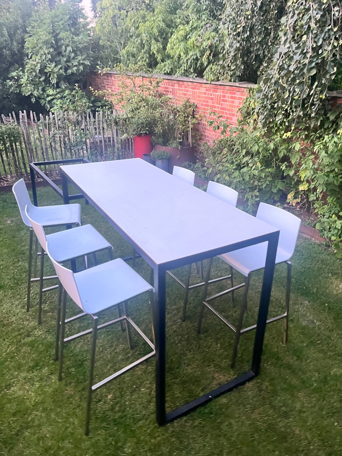 Hoge tuintafel met 6 stoelen, Tuin en Terras, Tuintafels, Ophalen, Zo goed als nieuw, Aluminium