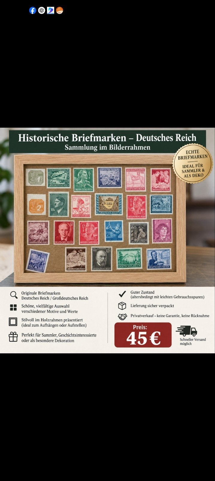 Timbre allemand encadré, Enlèvement ou Envoi