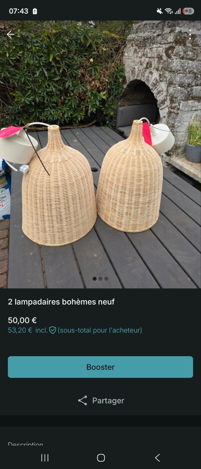 2 Lampadaires neufs en osier, Enlèvement, Plastique