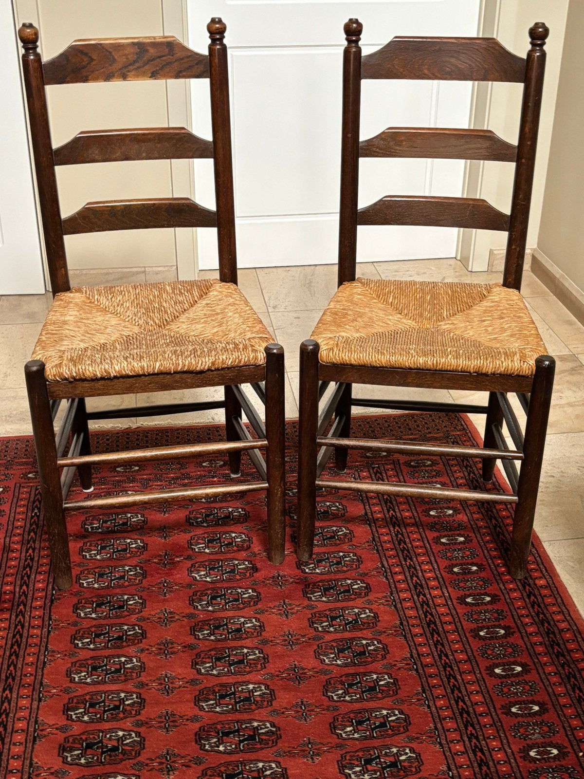Houten rustieke stoelen met biezen zitting  8 stoelen, Enlèvement