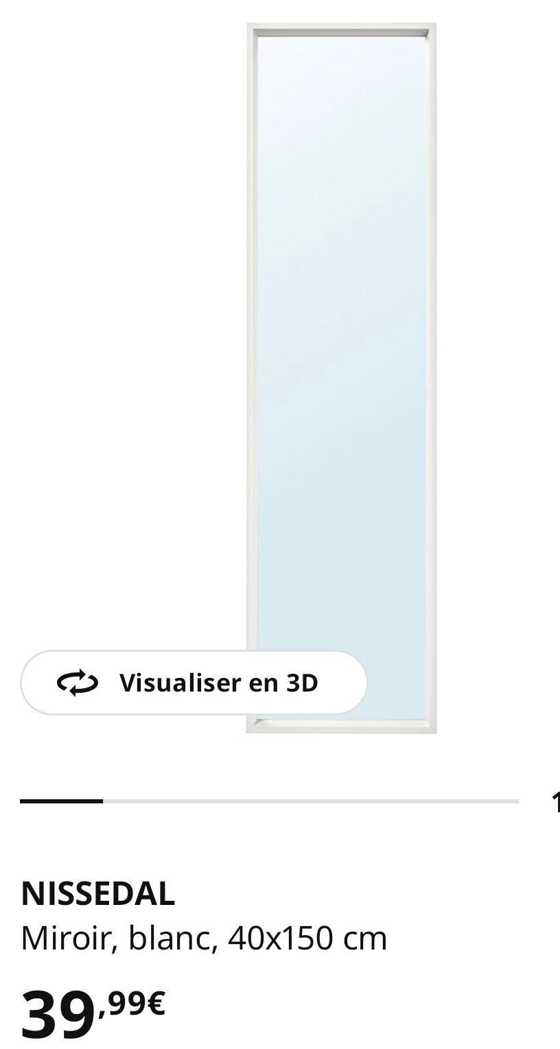 Mirroir Nissedal ikea 40x150 cm, Maison & Meubles, IKEA, Enlèvement