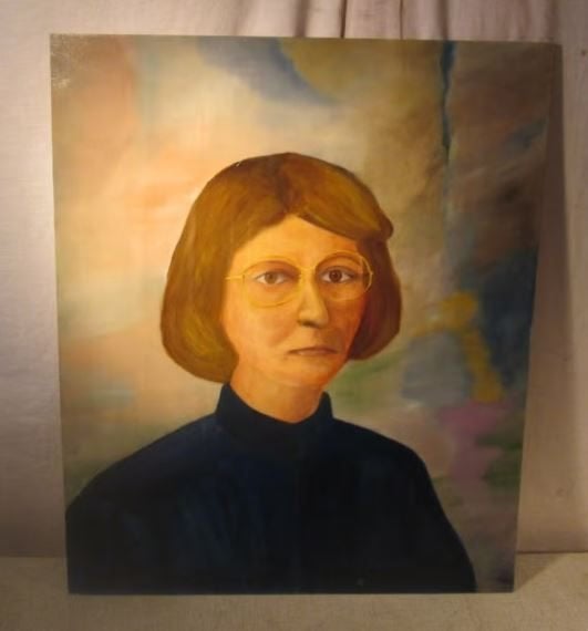 Œuvre magnifiquement peinte « Femme aux lunettes » - 60x50, Portrait ou Personnes, Enlèvement ou Envoi, Peinture à l'huile, Panneau