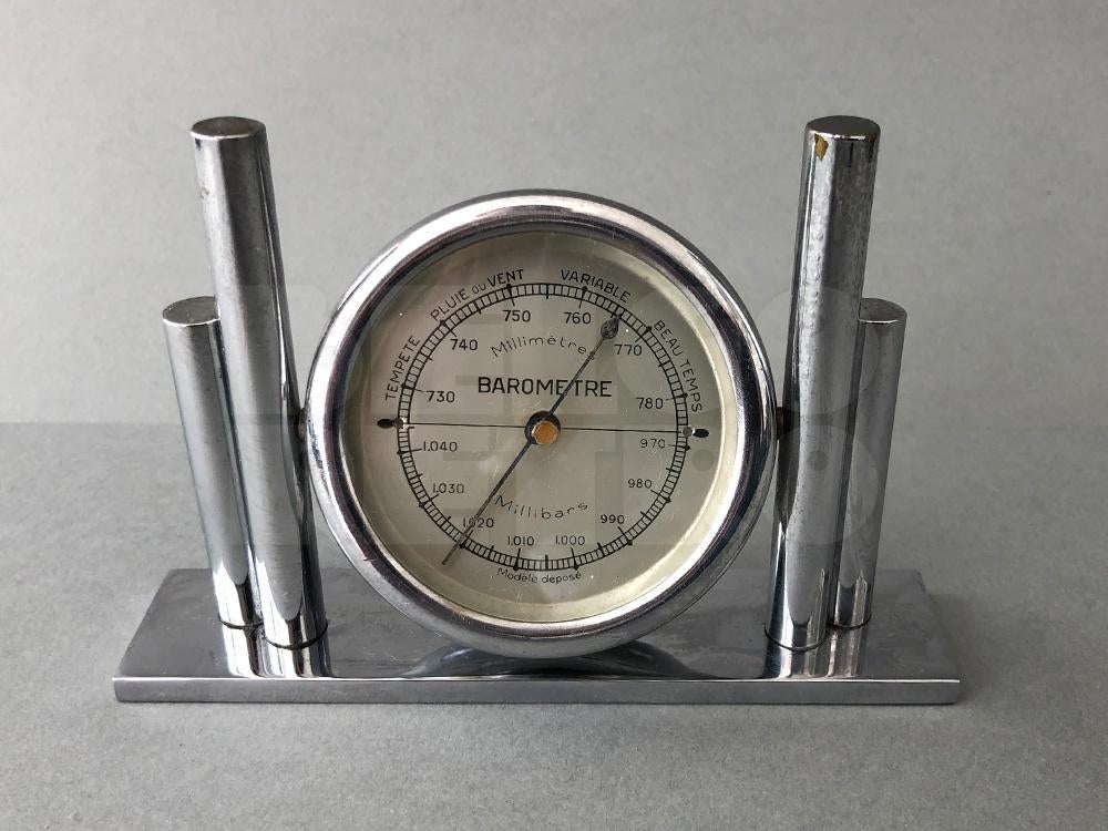 Robuuste barometer Art Déco - verchroomd metaal, Ophalen of Verzenden