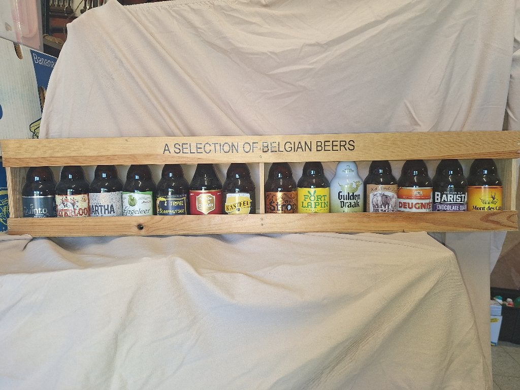 14 verschillende flesjes bier in houten kist, Ophalen, Nieuw, Flesje(s), Overige merken