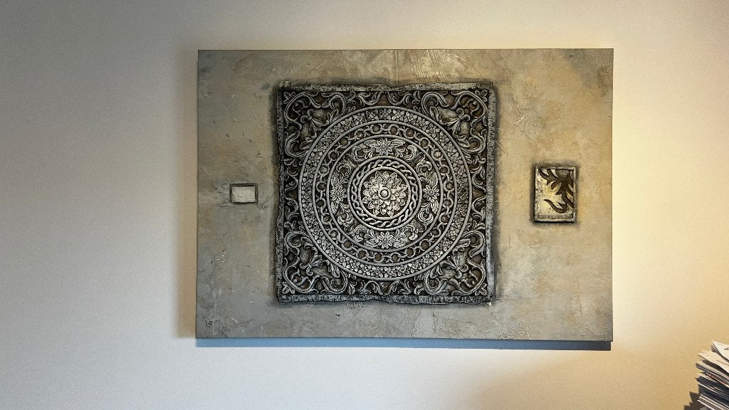 Cadre déco en relief sur toile, Beige, Comme neuf, 120 cm, Oriental