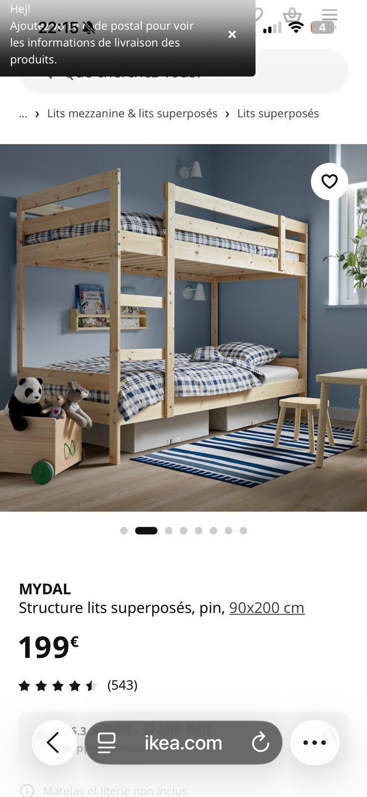 Lit en bois naturel superpose ikea, Maison & Meubles, Neuf, 90 cm, Enlèvement, Lits superposés