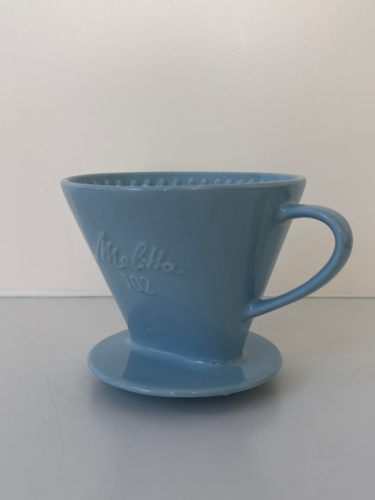 Vintage Melitta 102 koffiefilter porselein pastelblauw, Ophalen, Zo goed als nieuw, Porselein, Vintage