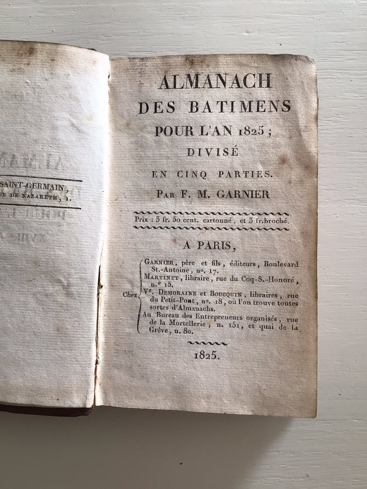 Almanach des batimens pour l’an 1825, Antiek en Kunst, Ophalen of Verzenden