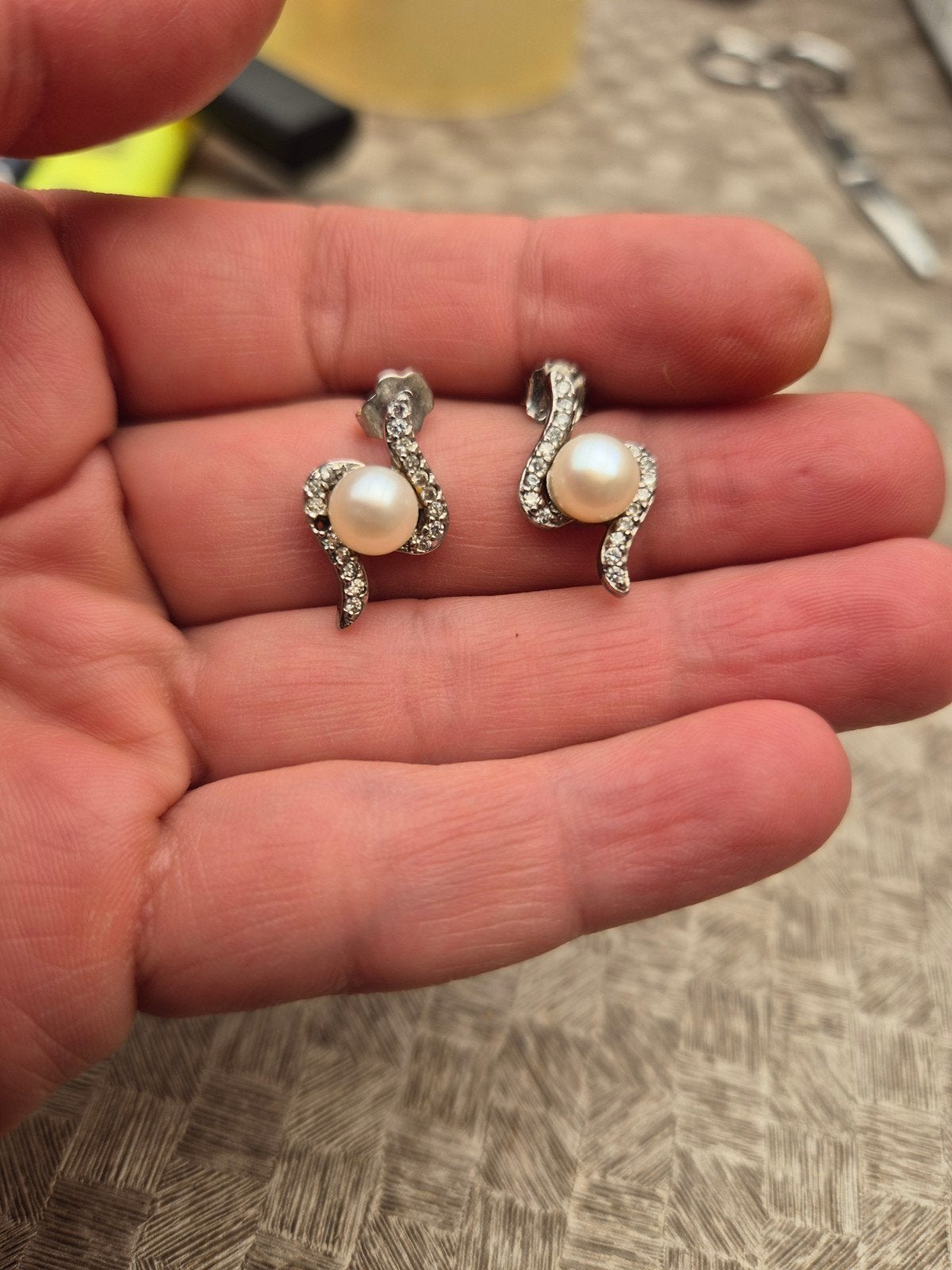 Vintage zilveren crystals en parel oorbellen 925 gestempeld, Ophalen of Verzenden