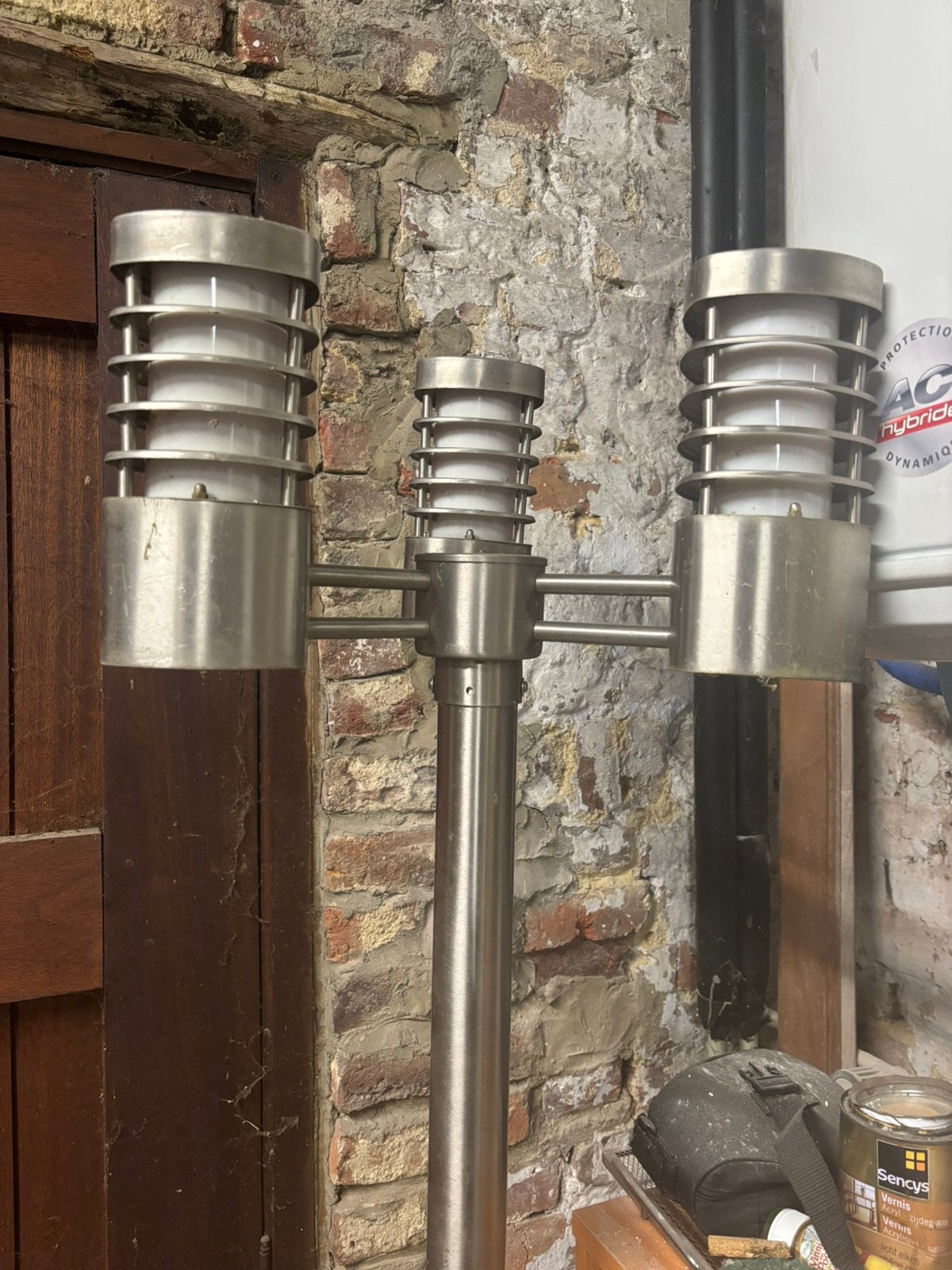Lampadaire d’extérieur en inox brossé, Enlèvement, Comme neuf, Inox, Lampadaire