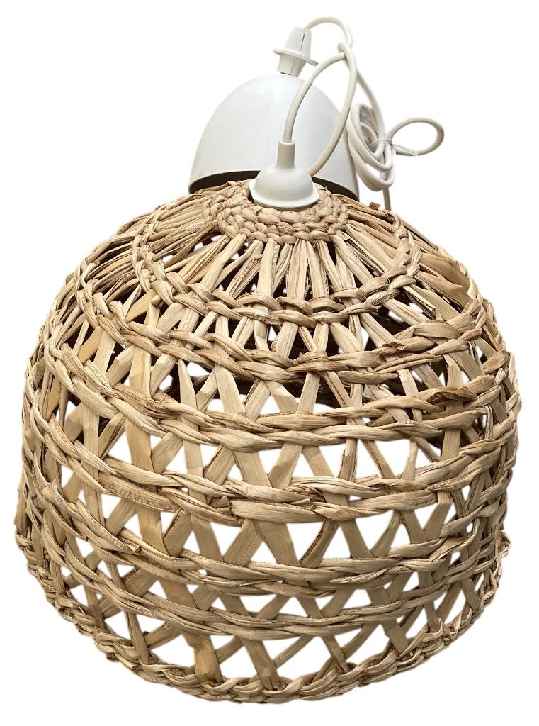 Hanglamp van natuurlijk geweven rotan Ø38 cm, Ophalen, Gebruikt, Bohème / Ethnique, E27 (groot)
