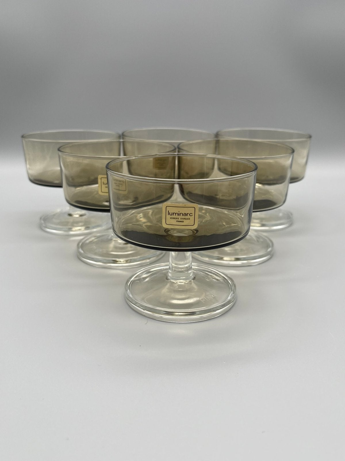 Set van 6 vintage Luminarc FINA coupes – fumé glas, Antiek en Kunst, Ophalen of Verzenden