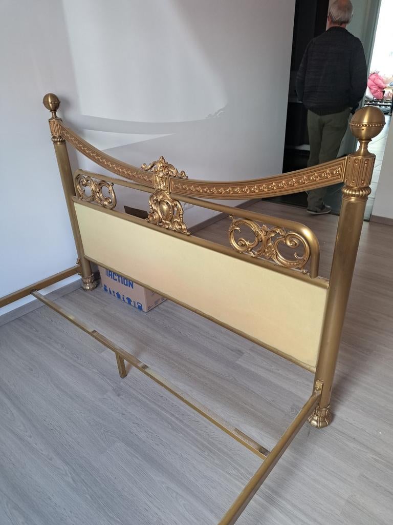 Prachtig Vintage Verguld Messing Bedframe met latte bodem, Antiek en Kunst, Antiek | Meubels | Bedden, Ophalen