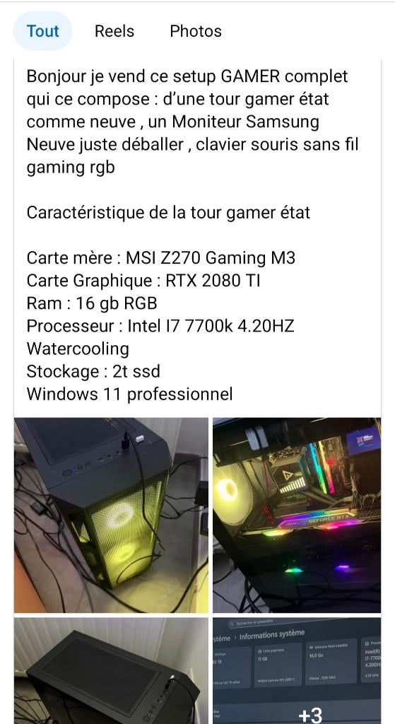 Pc gameur, Enlèvement, Comme neuf