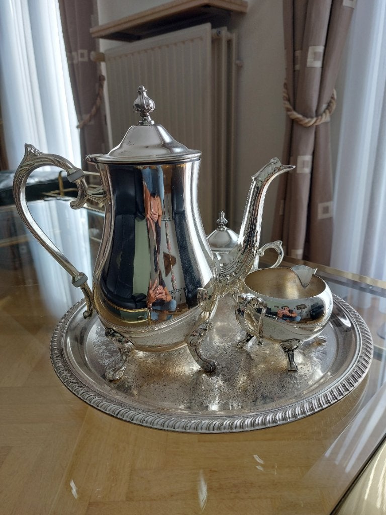 Zilveren theeservies met dienblad, Antiek en Kunst, Ophalen, Zilver