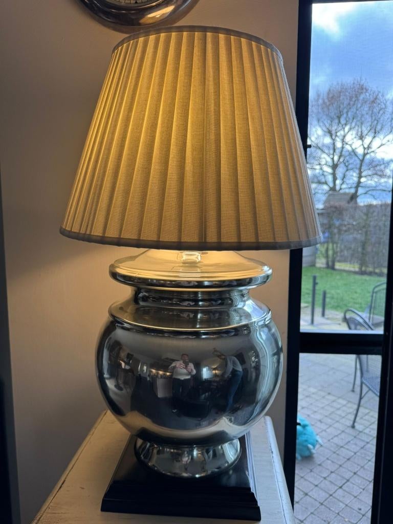 TAFELLAMP verzilverd glas XXL - 65% KORTING FLAMANT, Ophalen of Verzenden, Zo goed als nieuw