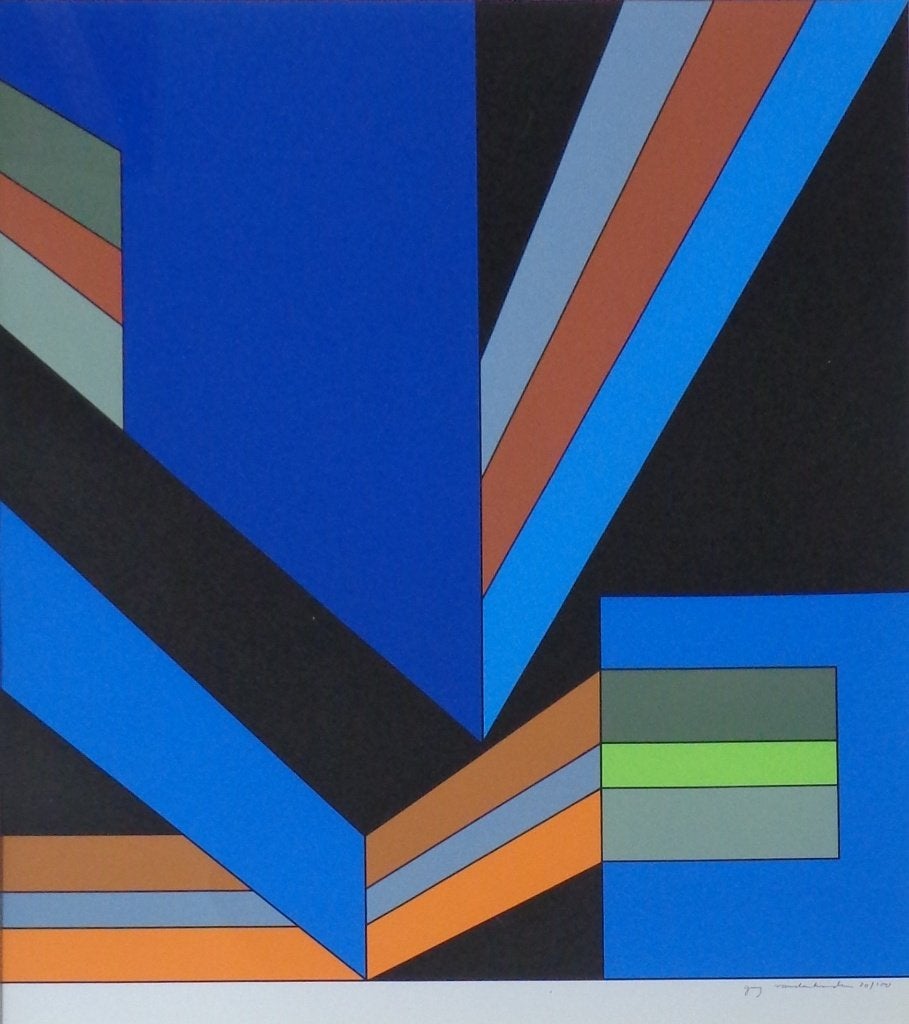 GUY VANDENBRANDEN / GEOMETRIE / KLEURZEEFDRUK 81x61cm KADER, Gesigneerd, Ophalen