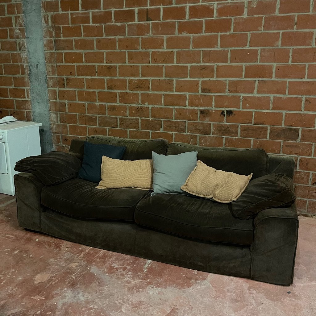 Zetel (stof, bruin), Ophalen, Gebruikt, 100 tot 125 cm, Driepersoons