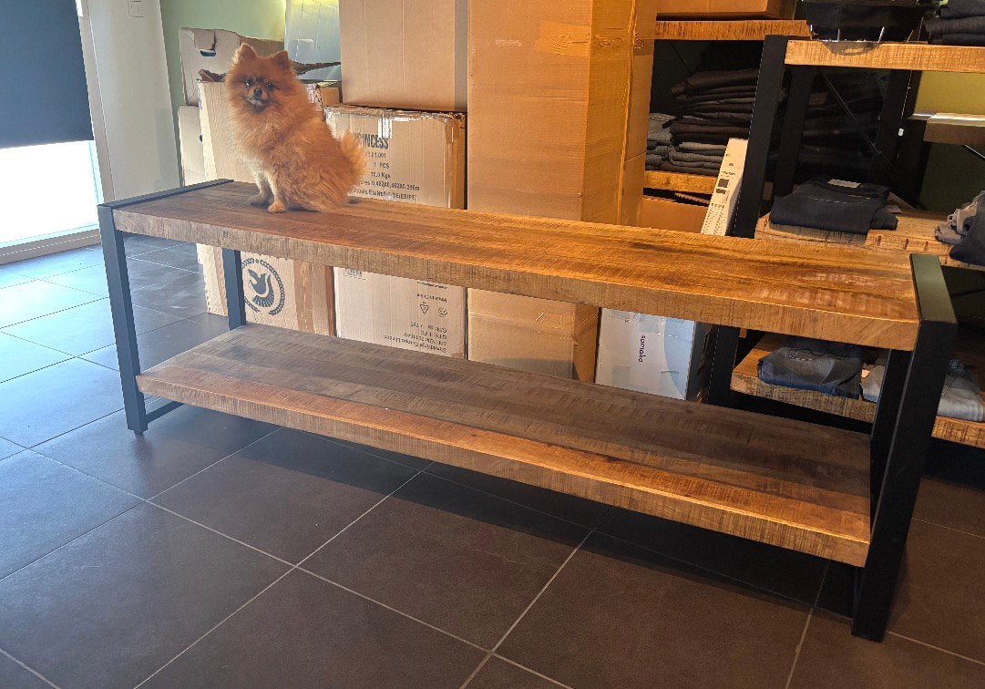 Meuble/meuble TV robuste en bois de manguier - 180 cm, Moins de 100 cm, 150 à 200 cm, Comme neuf, Enlèvement