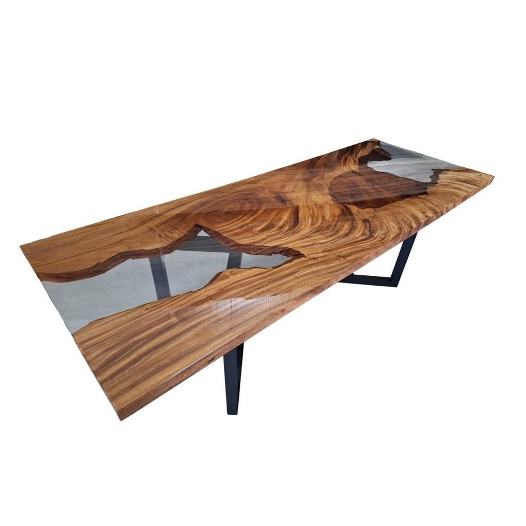 Epoxy Tafel – 240x90cm - Notenhouten - industrieel, Huis en Inrichting, Industrieel, Ophalen, Nieuw, Hout