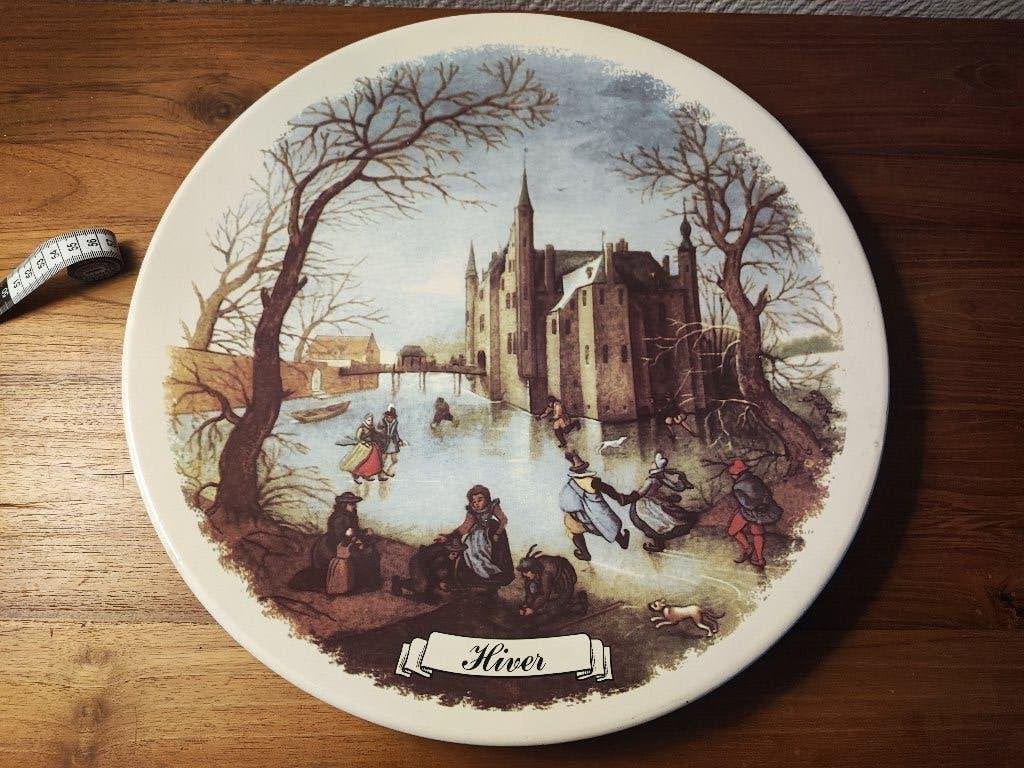 Groot beschilderd wandbord Hiver prima staat, Antiek en Kunst, Ophalen of Verzenden