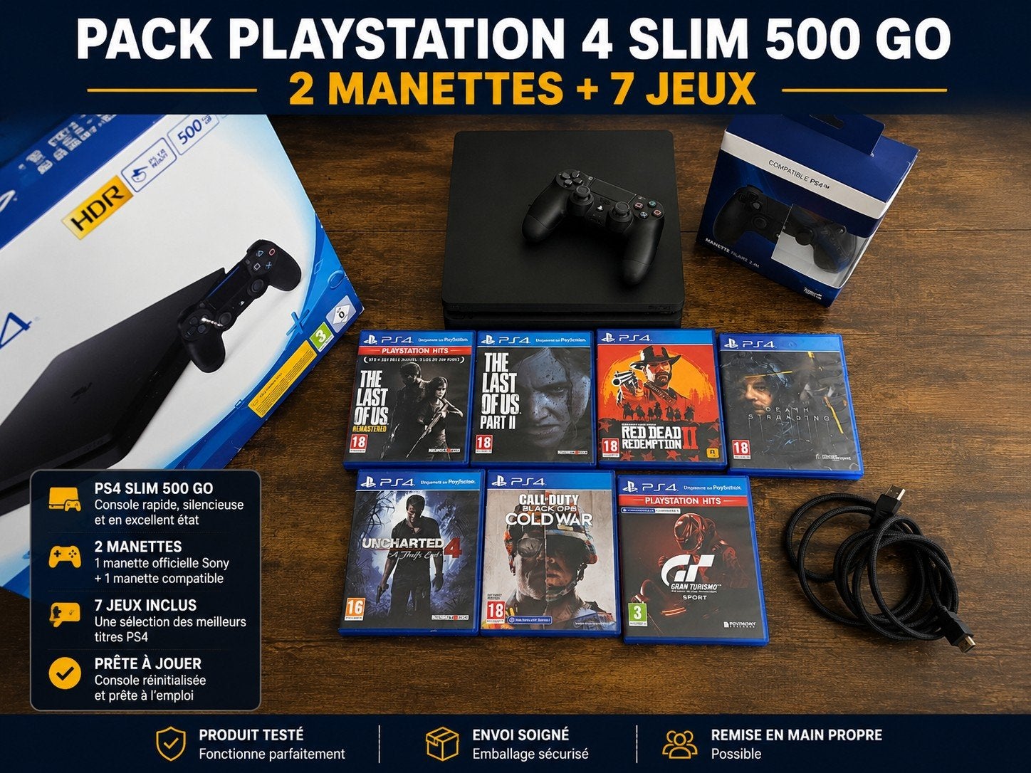Pack PlayStation 4 Slim 500 Go + 2 manettes + 7 jeuxJe vends, Games en Spelcomputers, Spelcomputers | Sony PlayStation 4, Ophalen of Verzenden
