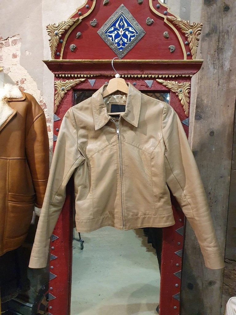 Beige Dames Jas, echt leer - Maat S, Enlèvement ou Envoi, Vero Moda, Comme neuf, Taille 36 (S)