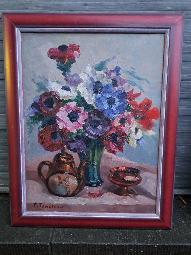 huile sur toile fleur signe paul tondreau, Enlèvement ou Envoi, Toile