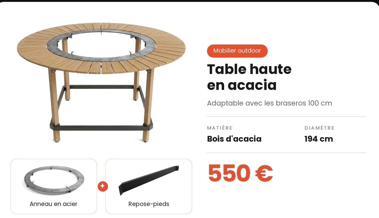 table en acacia pour plancha braséro diamètre 100 mm, Ophalen of Verzenden