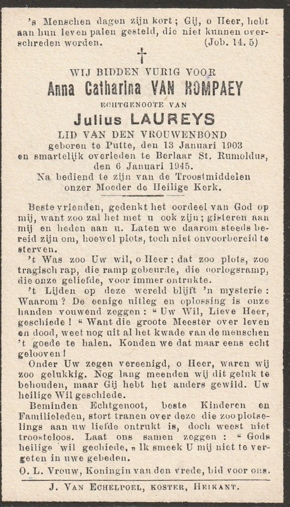 Oorlogsslachtoffer 1940-45  Anna Catharina Van Rompaey, Verzenden