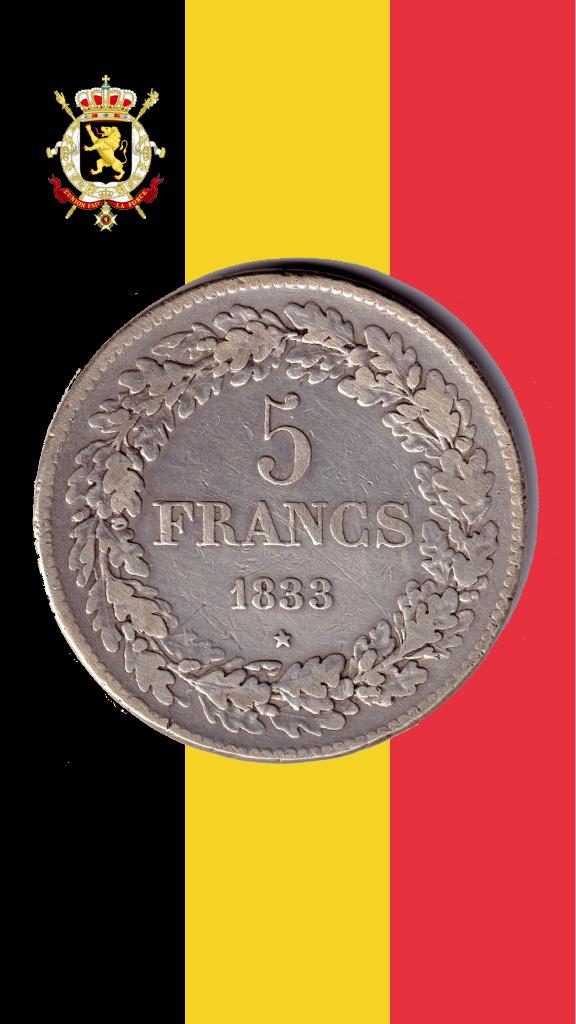5 frank 1833 positie A - Leopold I, Verzenden, Zilver, Losse munt, Zilver