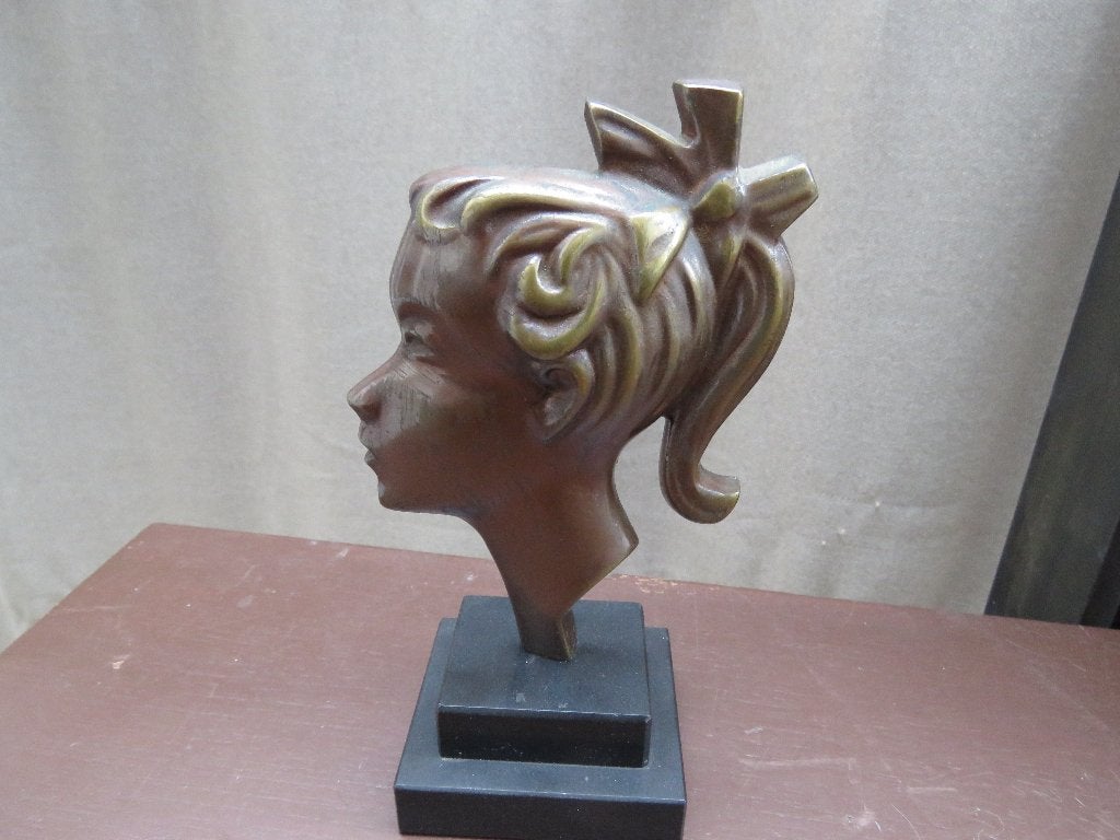 Art Deco buste vrouwenhoofd brons marmer 1930s, Antiek en Kunst, Ophalen of Verzenden