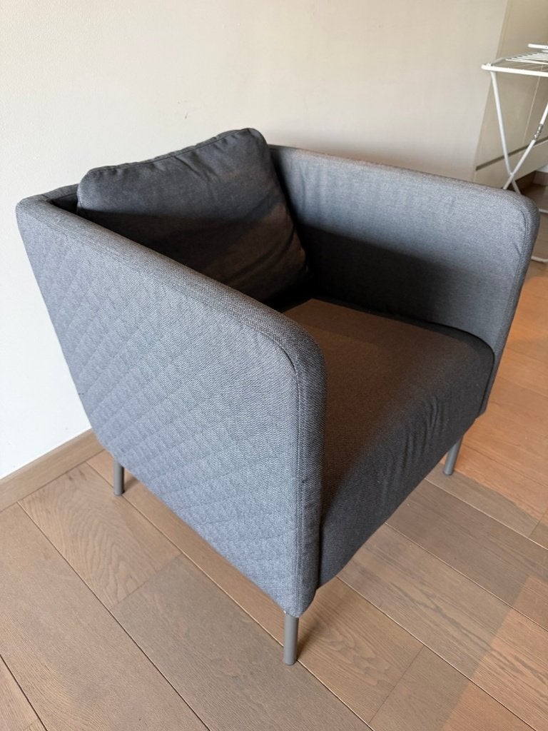 Mooie IKEA EKERÖ fauteuil in donkergrijze Skiftebo stof, Ophalen, Minder dan 75 cm, Zo goed als nieuw, Stof