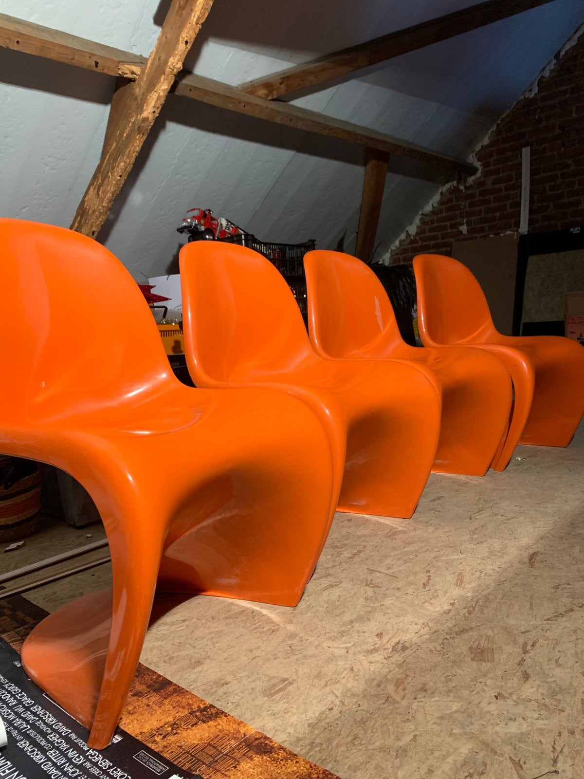 Set van 4 Originele Herman Miller Panton Chairs (1973), Ophalen, Oranje, Kunststof, Set