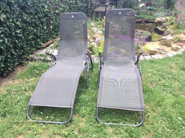 Te koop 2 ligstoelen van het merk P.R & design, Tuin en Terras, Ophalen of Verzenden, Gebruikt, Overige materialen, Verstelbaar