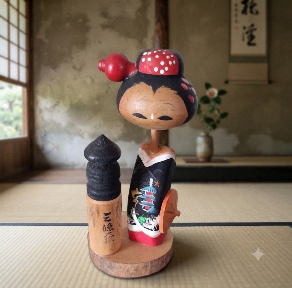 Leuke Sanjo Tsubaki Kokeshi, Antiek en Kunst, Hout, Verzenden, 14 cm, Japan