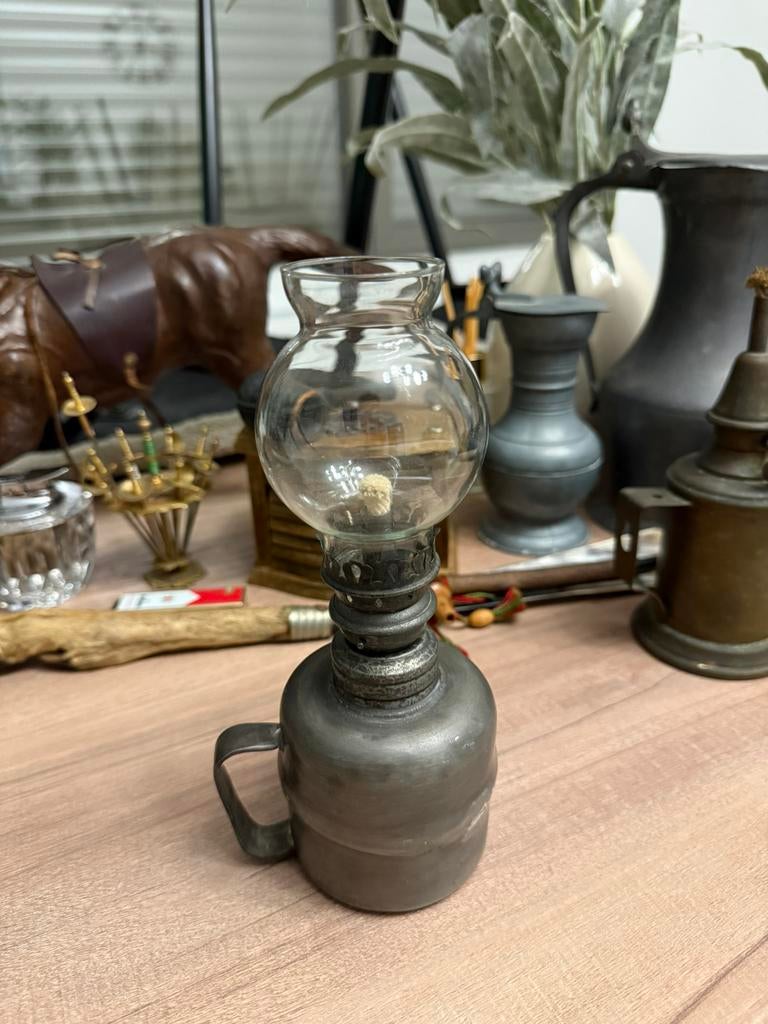 Antieke tinnen olielamp, Antiek en Kunst, Ophalen