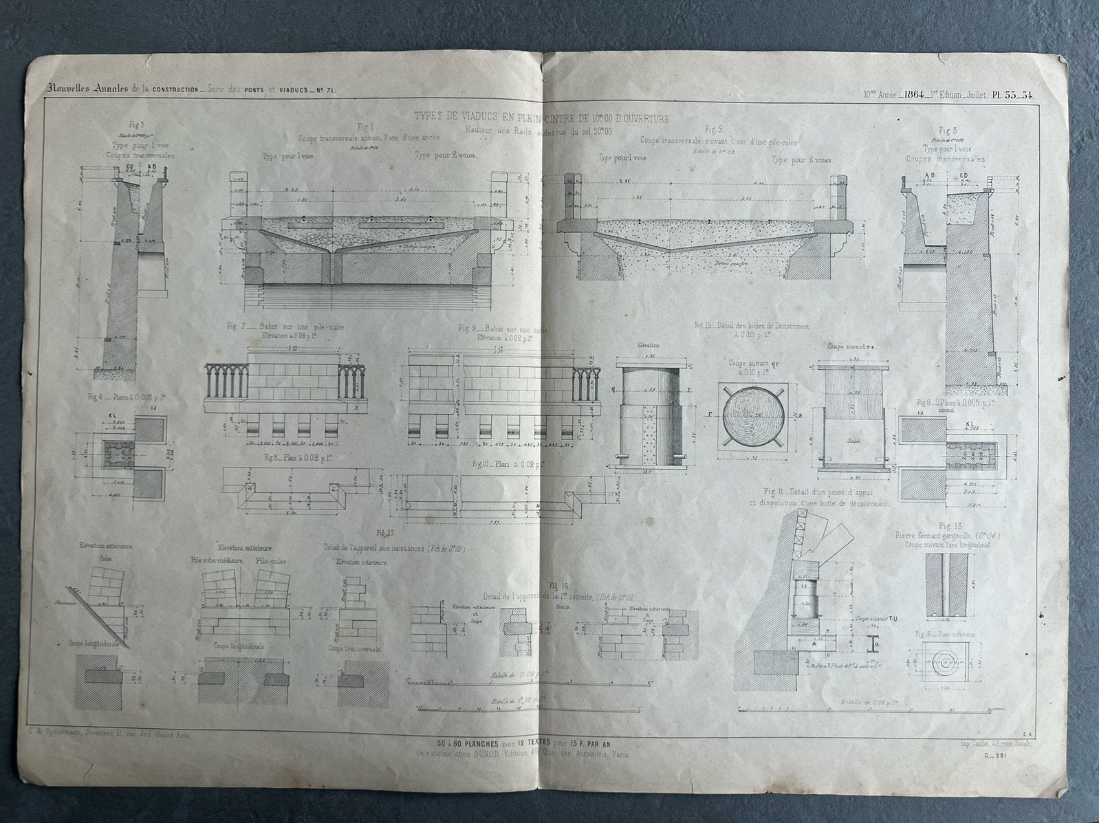 Gravure ancienne 1864 – Ponts & viaducs – Génie civil, Gravure, 37 cm, 1800 - 1899, Enlèvement ou Envoi