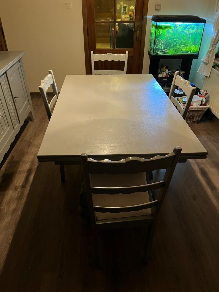 Tafel (uitrekbaar) + 4 stoelen + kast + spiegel, Maison & Meubles, Salles à manger complètes, Utilisé, 4 à 6 chaises, Enlèvement