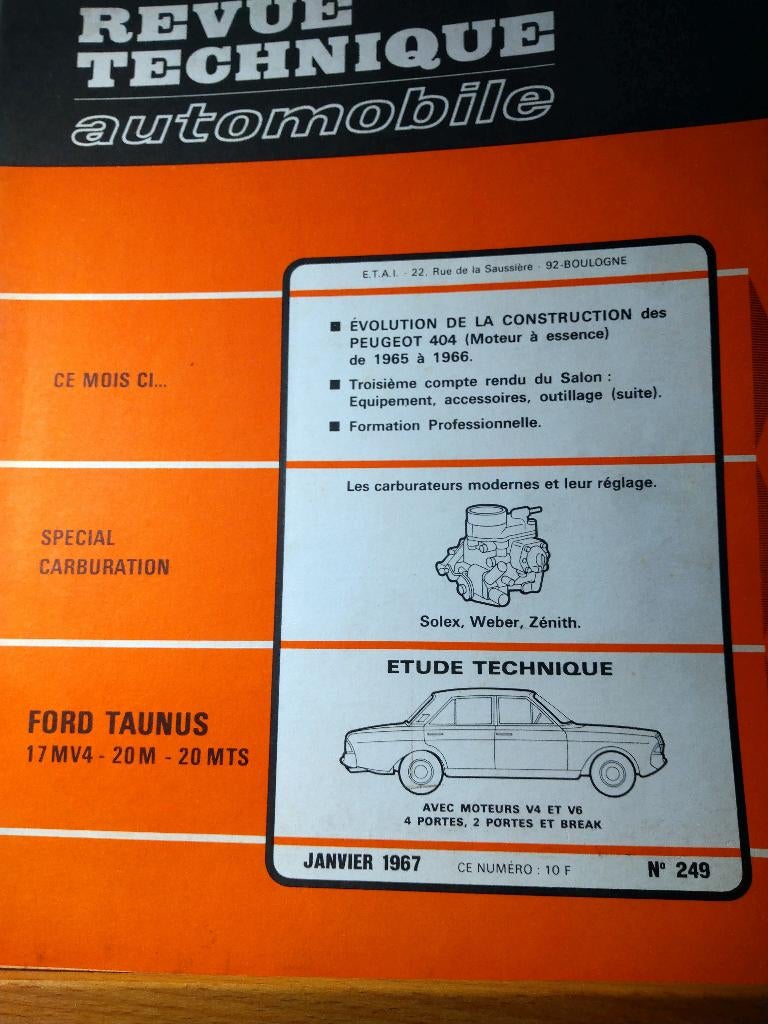 RTA 249 - Ford Taunus - 17M - 20M - janvier 1967, Enlèvement ou Envoi