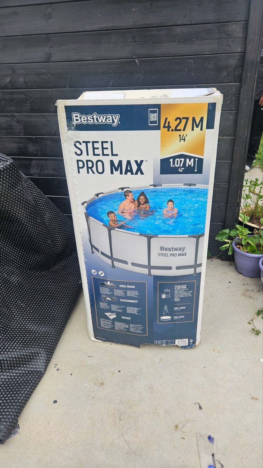 Zwembad bestwat 4.27m 107cm diep met zandfilter en afdekzeil, Tuin en Terras, Ophalen