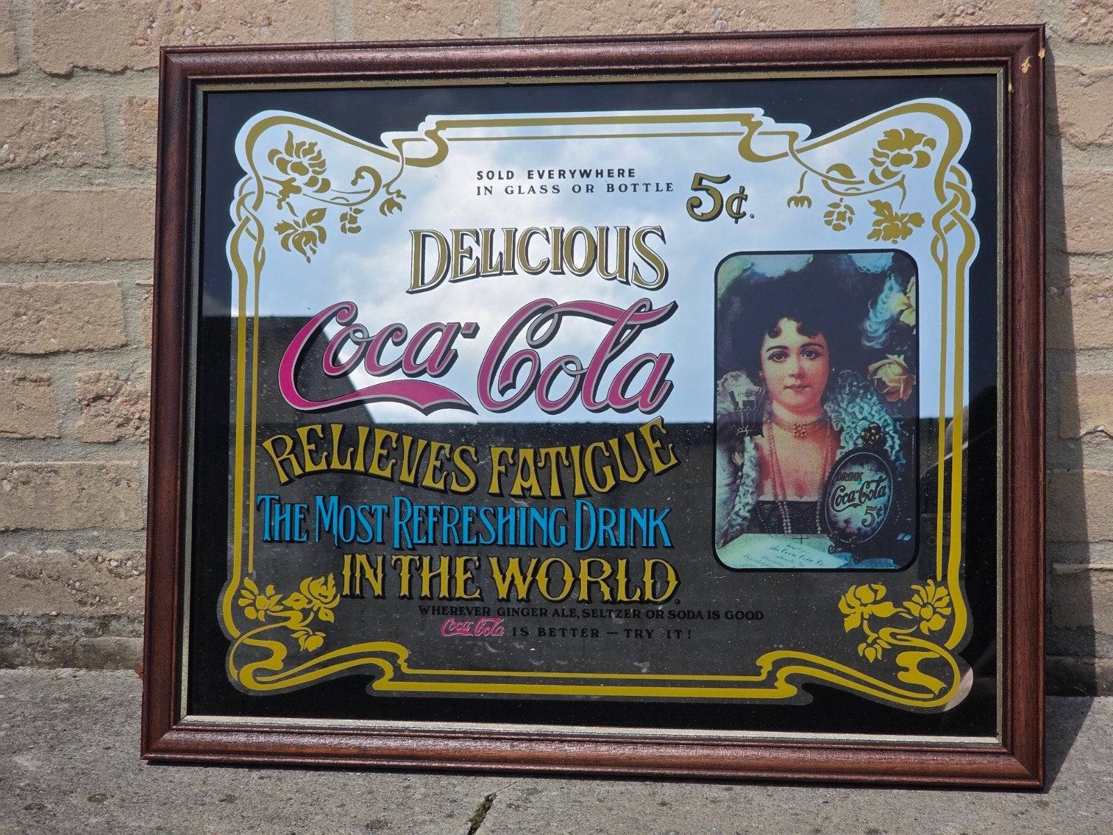 Vintage Coca-Cola reclamespiegel 5¢  Hilda Clark  ca. 55  4, Ophalen of Verzenden, Rechthoekig, 50 tot 100 cm, Minder dan 100 cm