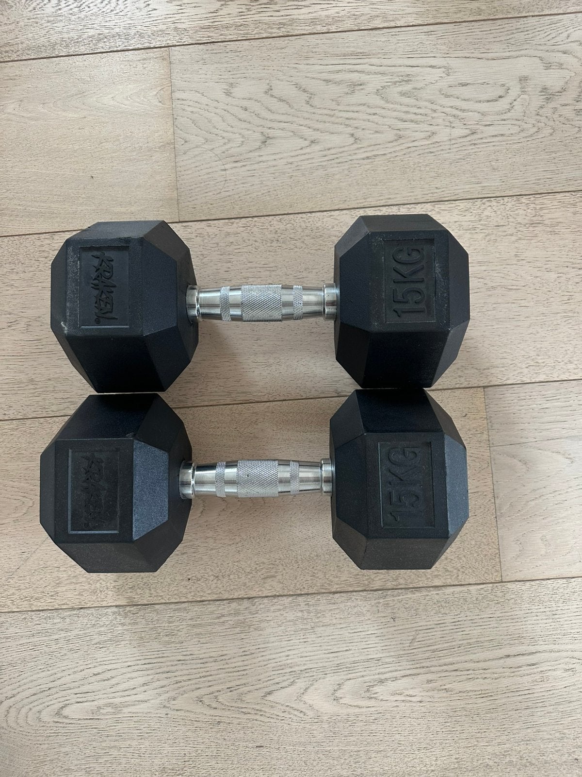 15kg hexagon dumbells, Sport en Fitness, Fitnessmaterialen, Ophalen, Gebruikt