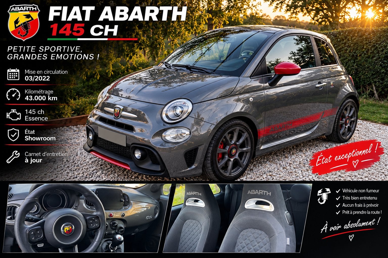 Abarth 145 !! Etat Show Room!!, Autos, Argent ou Gris, Achat, Particulier, Tissu