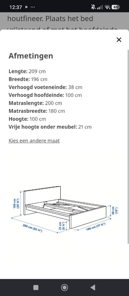 Lit 180/200 Malm ikea, Enlèvement, Utilisé, 180 cm, 200 cm