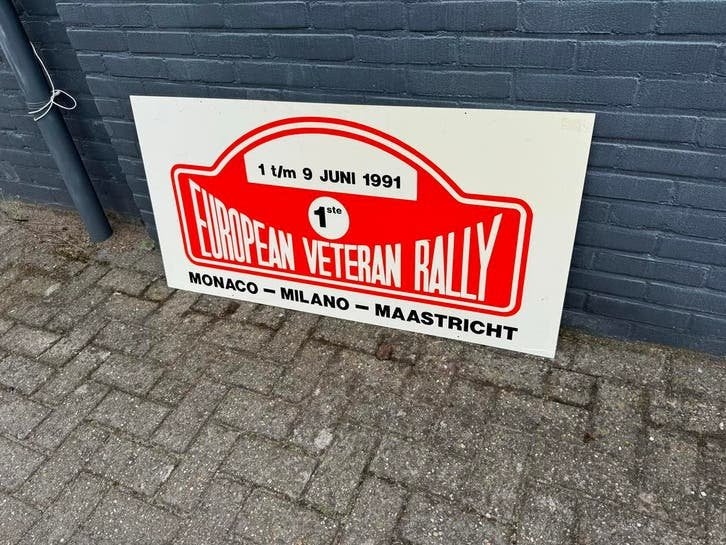 European Veteran Rally 1991 Monaco Milano Maastricht Bord, Verzamelen, Merken en Reclamevoorwerpen