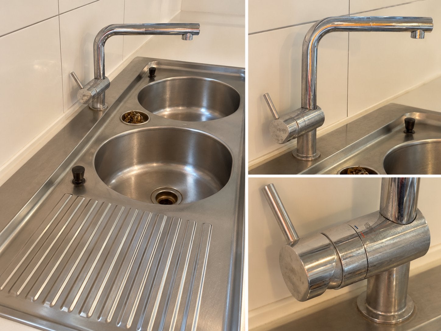 Dubbele inox spoelbak met Grohe kraan, Ophalen, Gebruikt