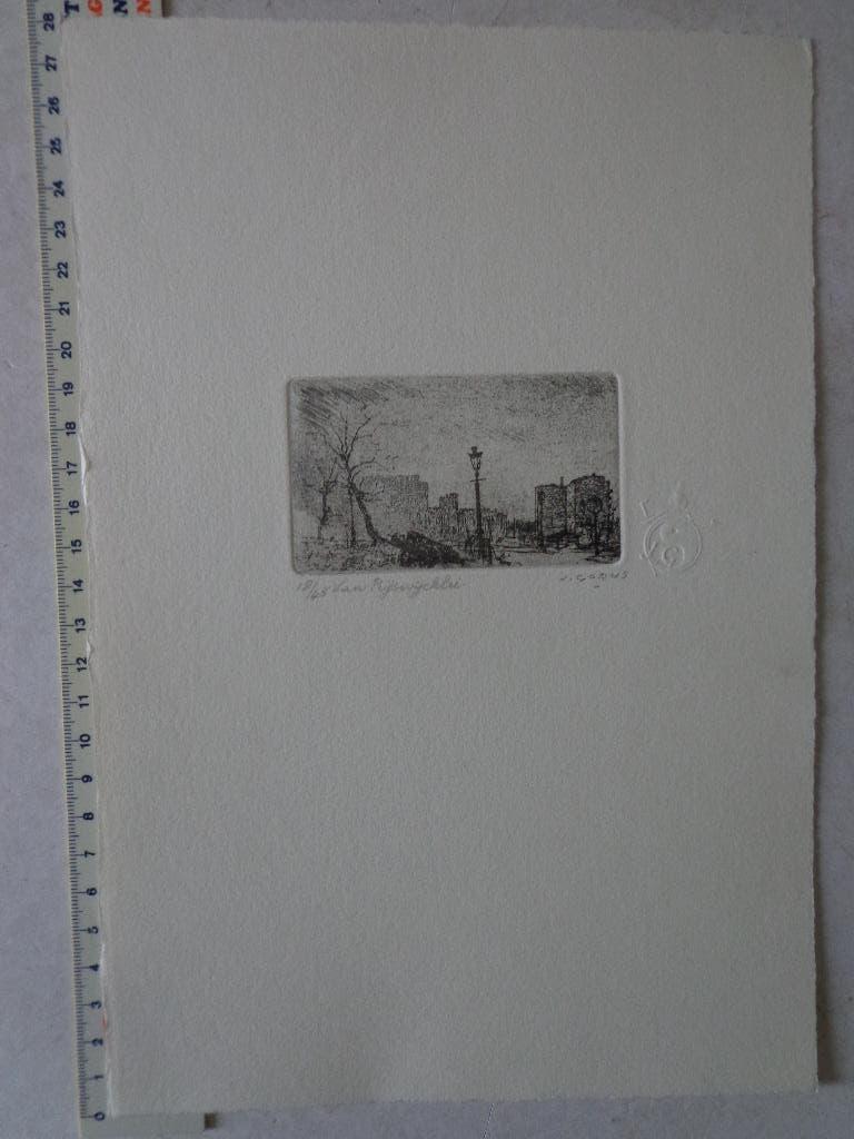 Verfijnde ets van Jaak Gorus "Van Rijswijcklei", Stadsgezicht, 1950 - 1999, Ets, Origineel