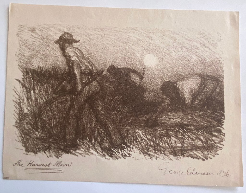 George Clausen : The Harvest Moon, lithografie (1896), Antiek en Kunst, Kunst | Litho's en Zeefdrukken, Portret en Figuren, Gesigneerd